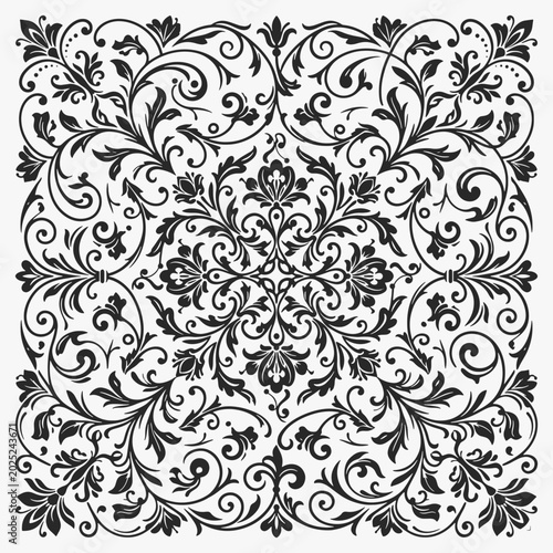 Elegant floral border frames a clean white center. Vector Illustration