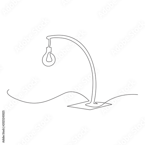 Table lamp isolated on white background. One line art continuous interior lamp vector illustration.