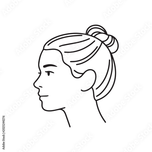  Line Art Illustration of a Woman with a Messy Hair Bun. 