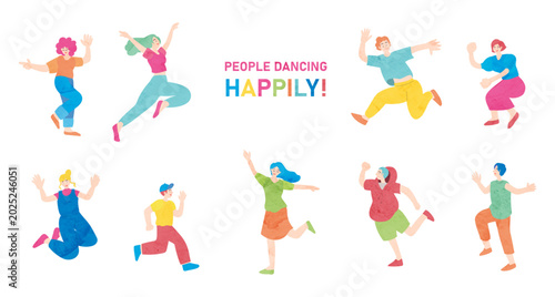 Konstfotografi 楽しく踊る人々のカラフルなフラットイラストセット