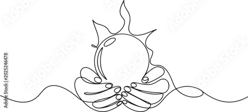 Tablou pe pânză Hands hold divination crystal ball one line art, hand drawn magiv fortune telling continuous contour