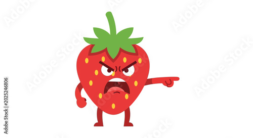Canvas-taulu Angry Strawberry Character Pointing Finger, Cartoon Fruit Emotion Illustration