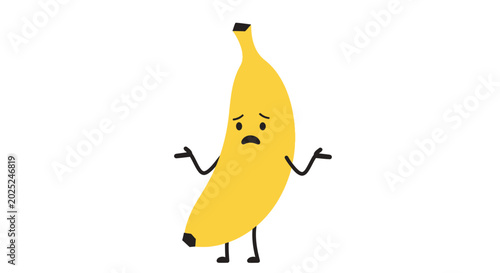 Bild auf Leinwand Confused banana character shrugging shoulders isolated on white background