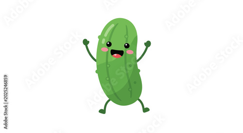 Konstfotografi Funny cartoon pickle character, happy dancing vegetable with smiling face isolat