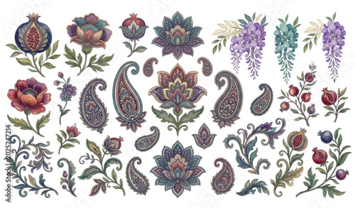 Photos Seamless chintz floral paisley pattern vector isolated on white background