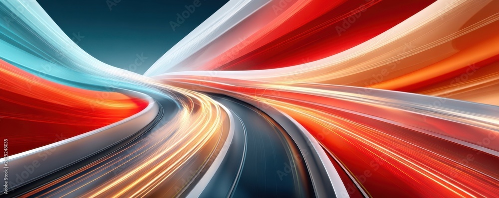 Fototapeta premium Futuristic digital bridge with flowing light trails and fast motion on a modern highway