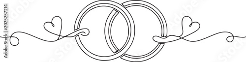 Foto Continuous Line Wedding Rings with Hearts Minimalist Vector Illustration