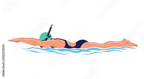 Tableau sur toile Woman swimming with snorkel and mask, freestyle stroke, underwater exploration
