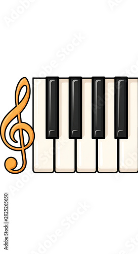 Musical Treble Clef and Piano Keys Isolated Transparent Background