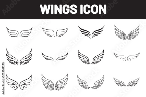Wing icon set collection, Wings icon symbol