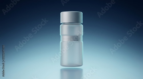 Powder reconstitution pharmaceutical bottle system 3D render, sterile dry powder container design, medical drug preparation packaging, GMP dual-phase storage vial