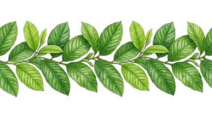 Lush Green Leafy Branch Border Arranged on White Background