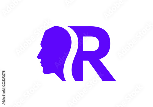 Minimalist purple logo combining human head silhouette and letter R