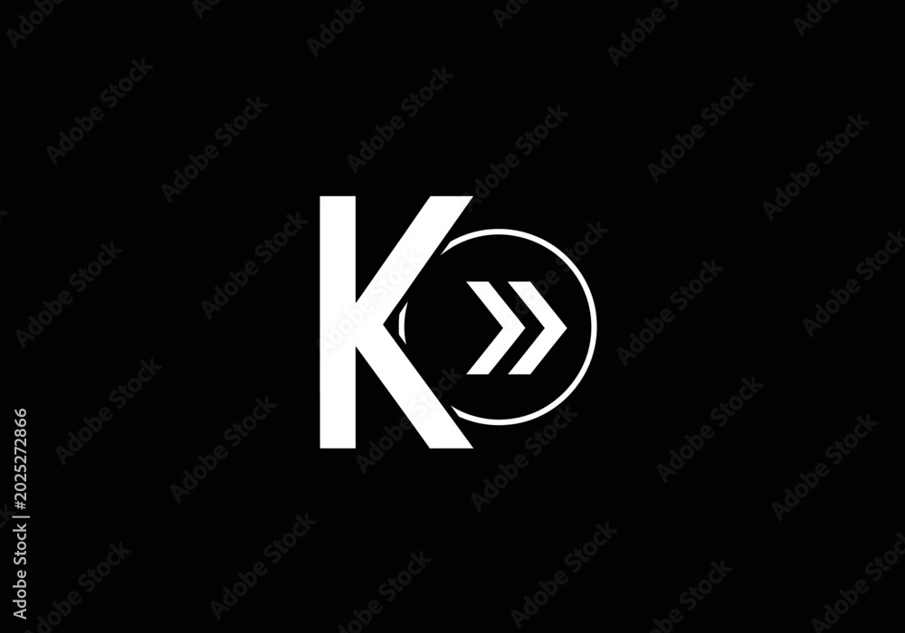 Obraz premium Minimalist white letter K logo with forward arrows on black