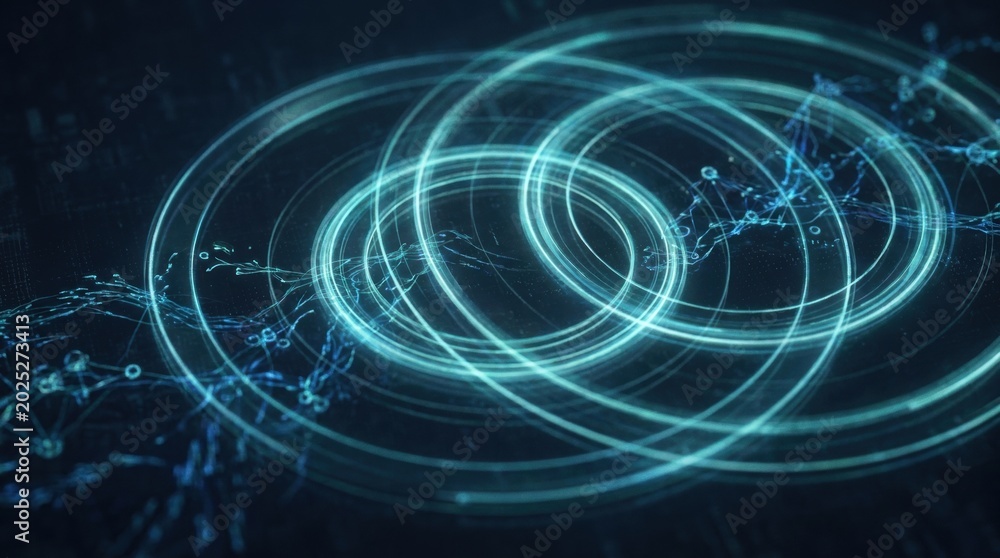 Fototapeta premium Abstract Digital Network: Glowing blue interconnected lines and nodes create an intricate abstract digital network pattern, suggesting data flow and technological connection in a futuristic design.