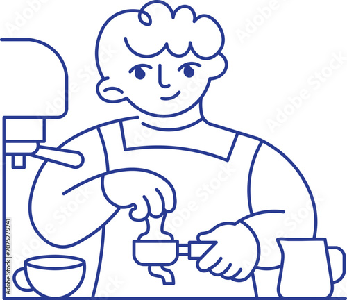 Barista tamping coffee grounds illustration