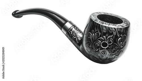 Ornate Vintage Smoking Pipe Detailed Isolated Realistic Photo