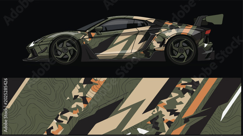 Camo Painted Sports Car Side View 1.