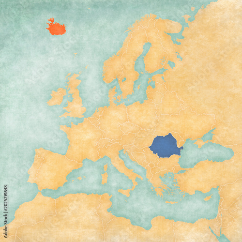 Map of Europe - Romania and Iceland