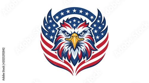 American eagle head with stars and stripes illustration for patriotic designs