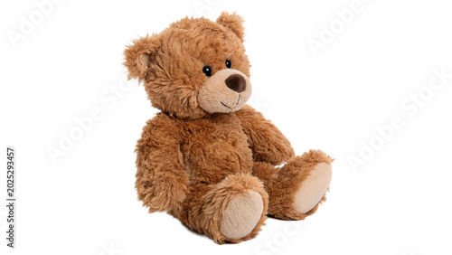 Tableau sur toile A cute soft fluffy brown teddy bear plush toy sitting calmly for kids nursery is