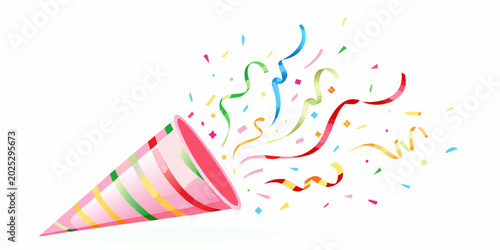 Quadro su tela party popper with confetti pink and white striped illustration