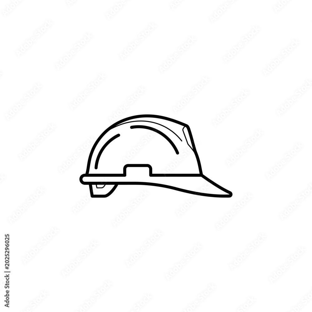 Fototapeta premium Outline of a hard hat safety helmet with construction equipment protective