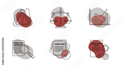 Photos Business risk management icons set, financial stress test and security audit sym
