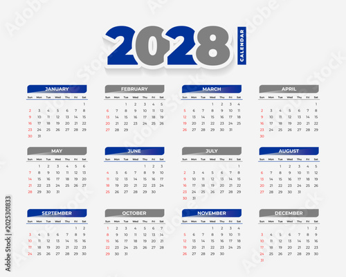 Simple 2028 Monthly Calendar Template