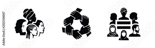 Fotografie Diversity and Inclusion Icons Set with Multiethnic People and Teamwork