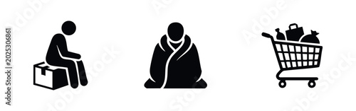 Quadro su tela Homelessness Poverty and Social Issues Icons Set