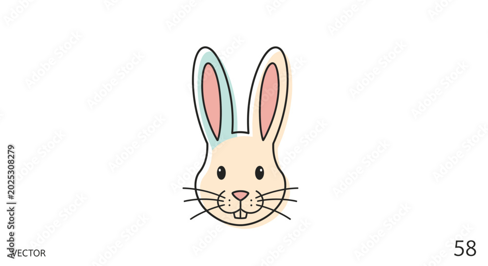 Obraz premium Colorful cartoon bunny face closeup.