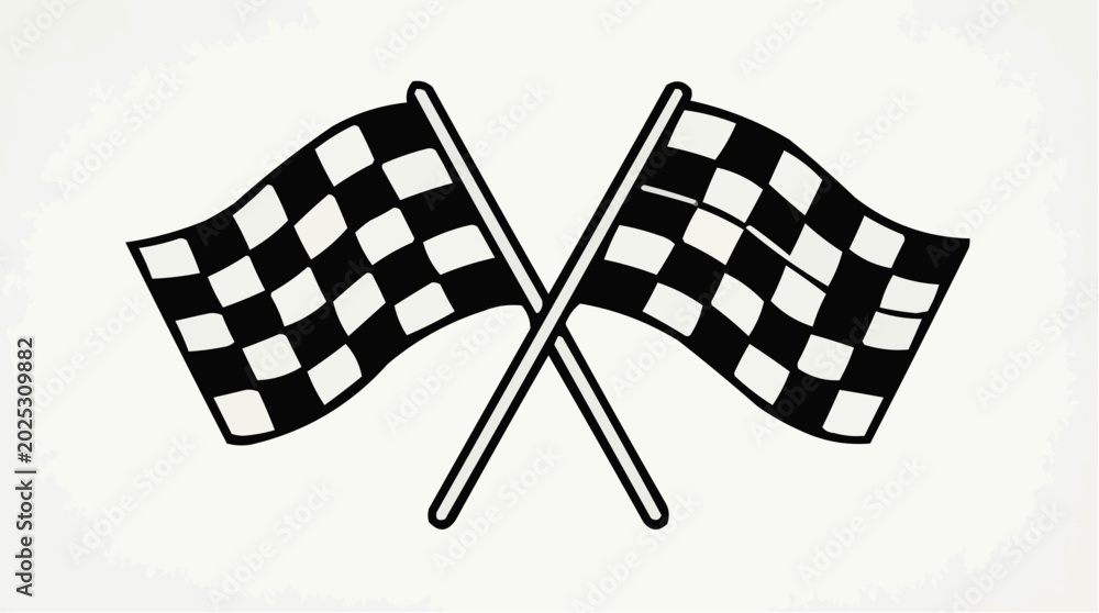 Fototapeta premium Crossed Checkered Racing Flags Vector Illustration Isolated on White Background