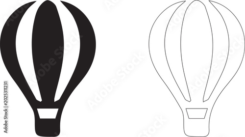 Tableau sur toile Hot Air Balloon Icon Set featuring Solid Black and Linear Outline Vector Graphic