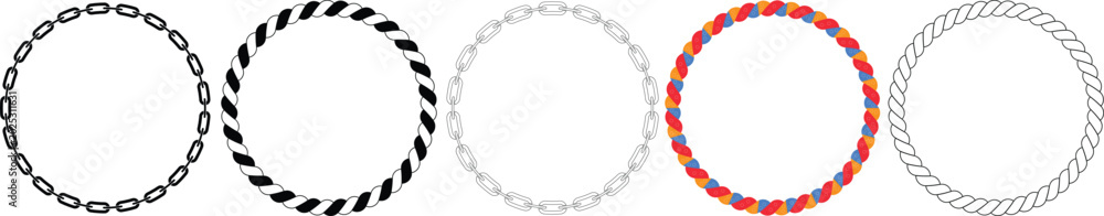 Naklejka premium Vector chain and rope border frames on transparent background