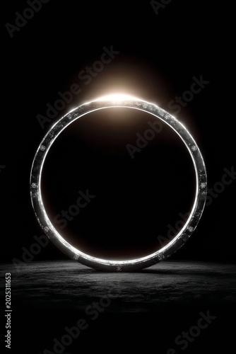 Mysterious Glowing Ring on a Dark Surface with Ethereal Light.