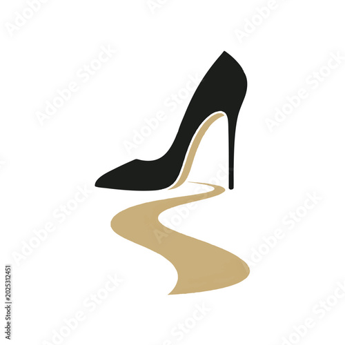Elegant Black High Heel Shoe Golden Path Fashion Journey