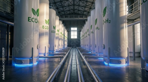 Industrial Hydrogen Storage Tanks in a Clean Energy Facility