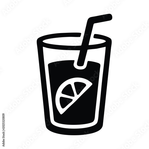 Fresh Lemonade Glass with Straw Silhouette Vector Icon Ice Cold Juice Drink Symbol for Summer Refreshment Cafe Branding and Tropical Beverage Illustrations