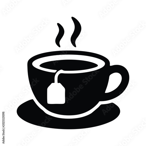 Hot Tea Cup with Tea Bag Silhouette Vector Icon Warm Beverage Mug Symbol for Cafe Menus Breakfast Branding and Afternoon Tea Illustrations