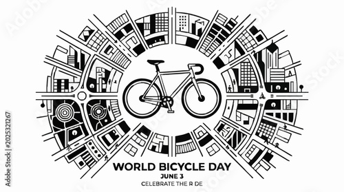 Foto World bicycle day poster with city map and cycling concept
