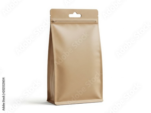 A tall, brown paper bag with a simple, elegant design stands upright against a white background.