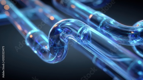 Abstract network of interconnected liquid cooling tubes glowing futuristic AI concept