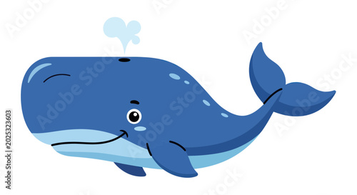 Obraz na płótnie Cute Blue Whale Cartoon Character Spouting Water