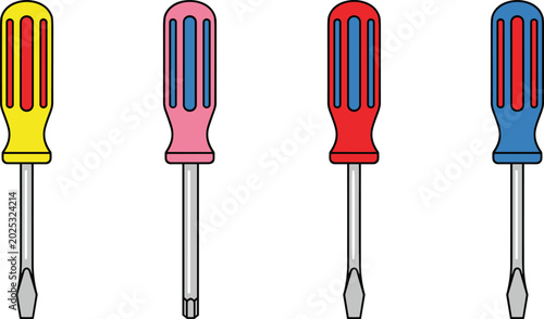 Photos Colorful Screwdriver Tool Set with Flathead and Phillips Drivers for Hardware Re