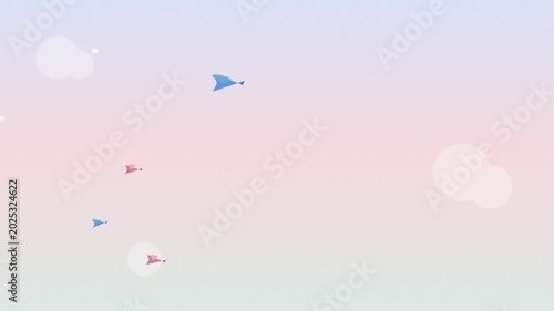 abstract origami birds flying across pastel sky
