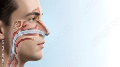 Human Nasal Airflow and Respiratory Anatomy Illustration