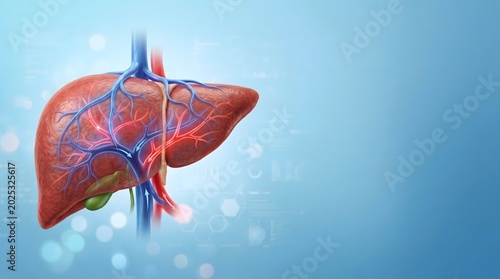 Human Liver Anatomy and Blood Vessels Medical Illustration