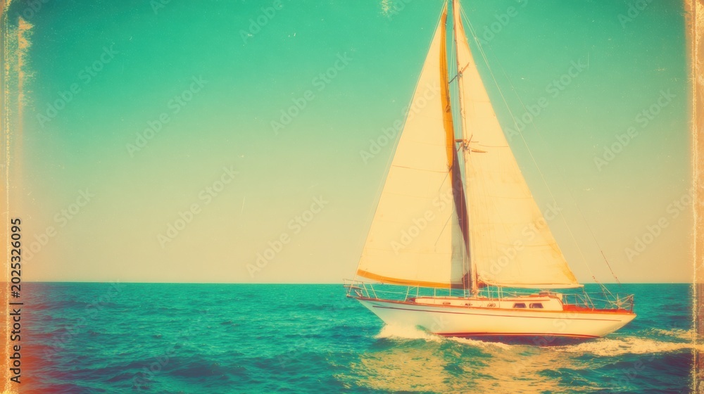 Naklejka premium Sailboat moves through clear blue sea under sunny sky during daytime