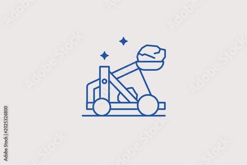Tableau sur toile A siege catapult with stones line icon for ancient tactical warfare presentations and engineering history museum displays